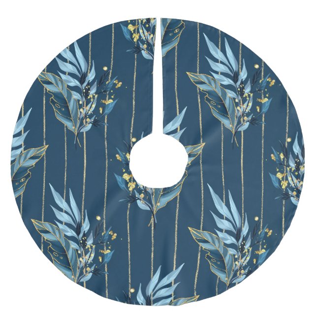 Blue Leaves Seamless Wrap Background Brushed Polyester Tree Skirt (Front)