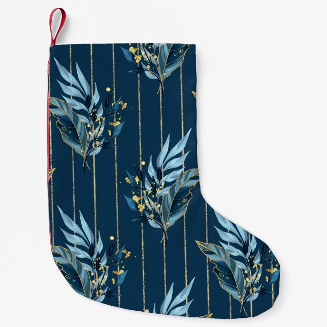 Blue Leaves Seamless Wrap Background Small Christmas Stocking (Front)