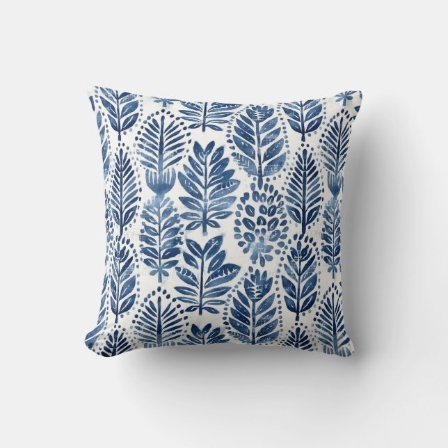 Blue Leaves Throw Pillow (Front)