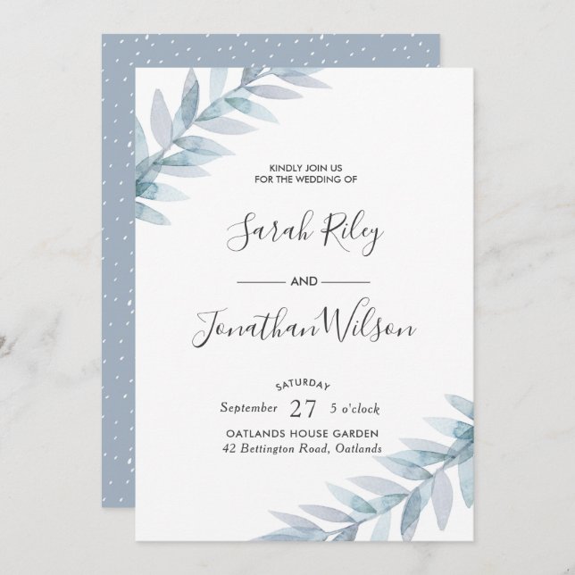 Blue Leaves Winter Wedding invitation (Front/Back)