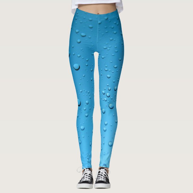 Blue Leggings Water Droplets Yoga Pants (Front)