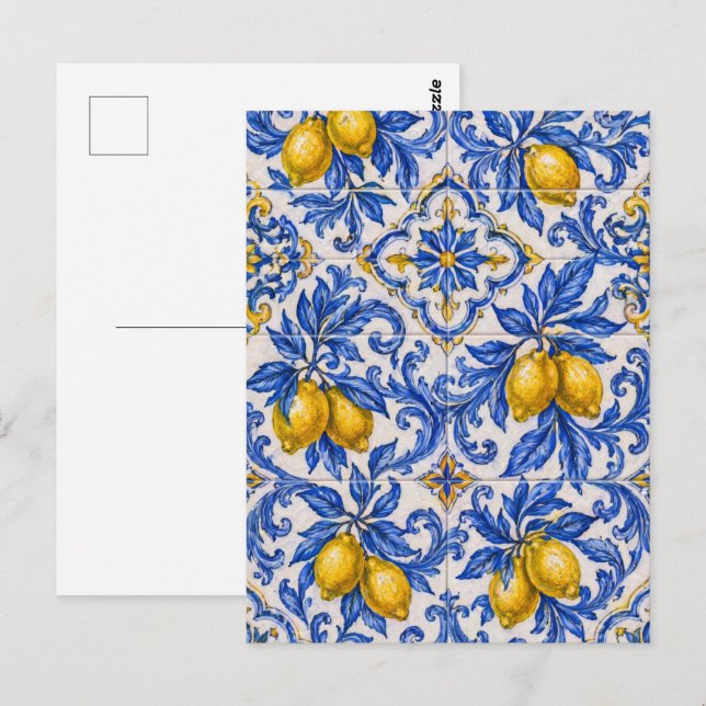 Blue Lemon Azulejo Tile Postcard (Front/Back)