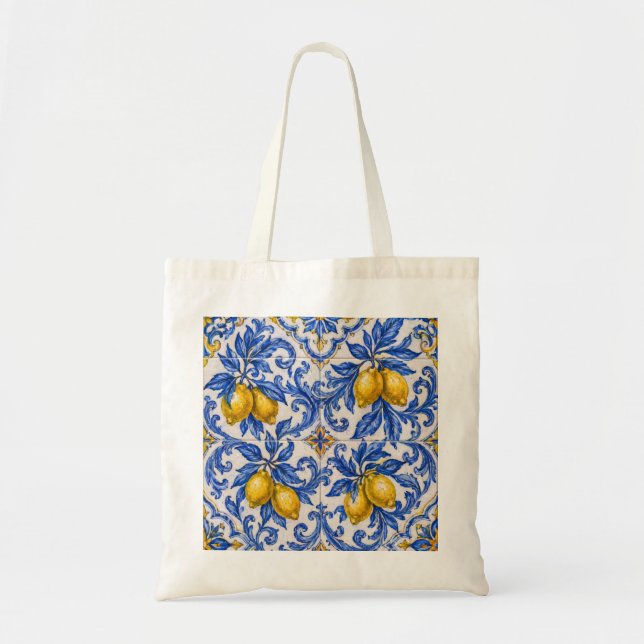 Blue Lemon Azulejo Tile Tote Bag (Front)