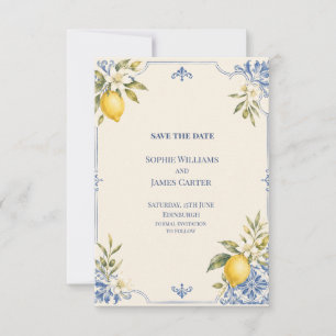 Blue Lemon Botanical Wedding Save The Date