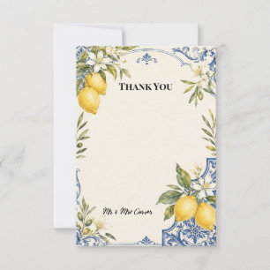 Blue Lemon Botanical Wedding Thank You Card