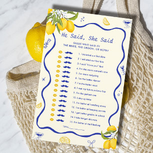 Blue Lemon Bridal Shower He Said She Said Game