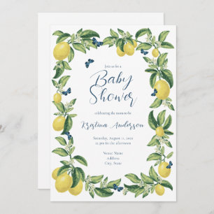 Blue & Lemon Citrus Butterfly Baby Shower Invitation