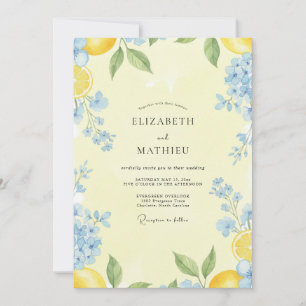 Blue Lemon Citrus Eucalyptus Wedding Invitation