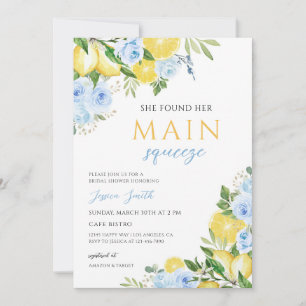 Blue Lemon Citrus Floral Bridal Shower Invitation
