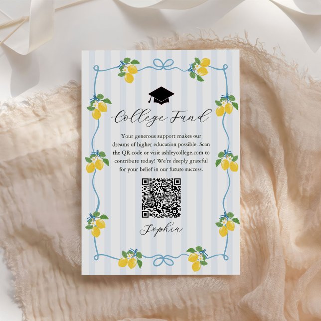 Blue Lemon Citrus Graduation College Fund Enclosure Card (Creator Uploaded)