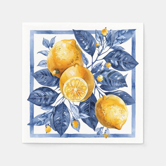 Blue Lemon Citrus Summer  Napkin (Front)