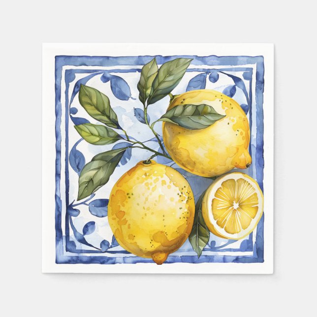 Blue Lemon Citrus Summer  Napkin (Front)