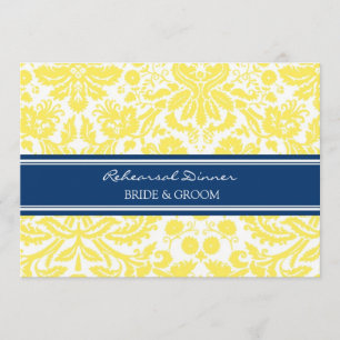 Blue Lemon Damask Rehearsal Dinner Party Invitation