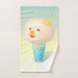 Blue Lemon Float: Smiling Bichon Cotton Candy Hand Towel