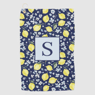 Blue Lemon Floral Monogram Golf Towel
