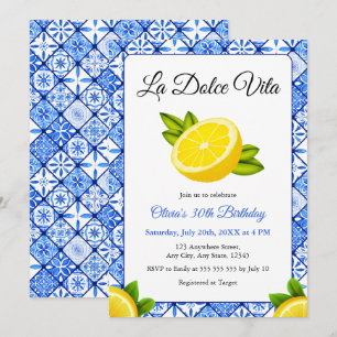 Blue Lemon Italian La Dolce Vita 30th Birthday  Invitation
