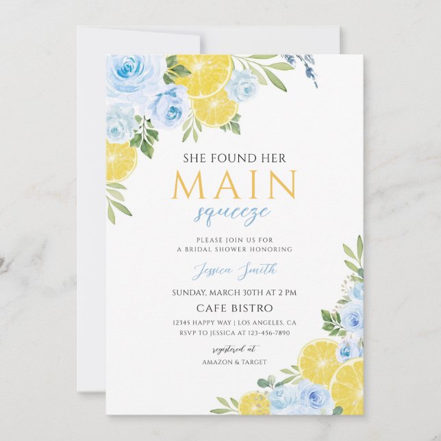 Blue Lemon Mediterranean Bridal Shower Invitation (Front)