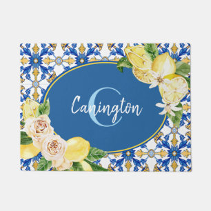 Blue Lemon Mediterranean Monogram Name New Home Do Doormat
