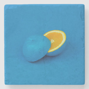 blue lemon sliced into two halves stone coaster