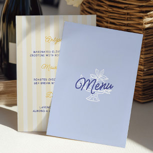 Blue & Lemon Striped Mediterranean Wedding Menu 