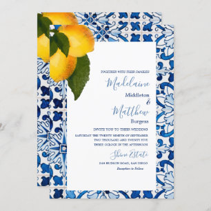  Blue Lemon Tile Chic Stylish Wedding  Invitation
