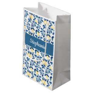 Blue Lemon Watercolor Monogram Small Gift Bag