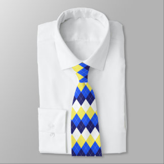 Blue, Lemon Yellow and White Argyle Tie