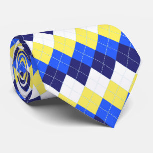 Blue, Lemon Yellow and White Argyle Tie
