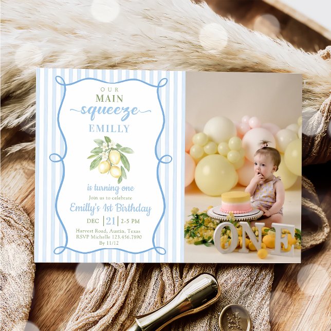 Blue Lemonade Birthday Photo Invitation (Creator Uploaded)