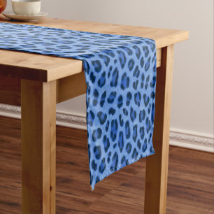 Blue Leopard Animal Print Skin Pattern Short Table Runner
