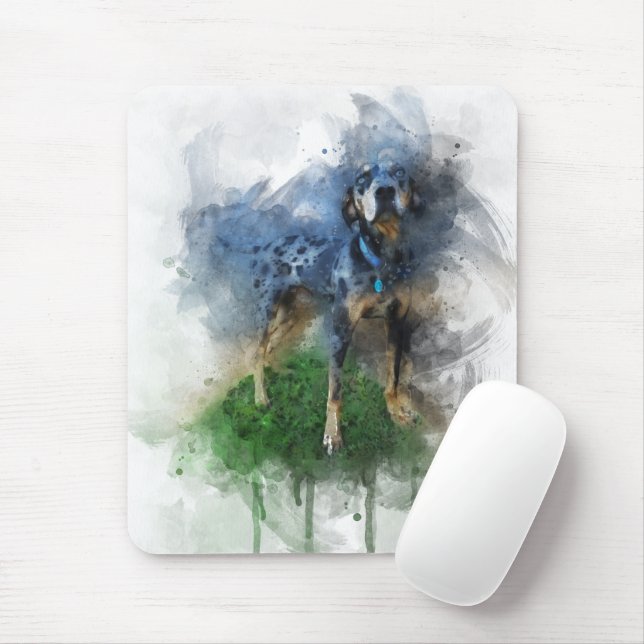 Blue Leopard Catahoula in Watercolor Mouse Mat (With Mouse)