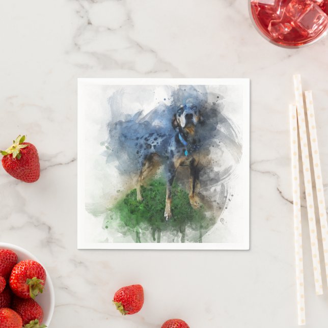 Blue Leopard Catahoula in Watercolor Napkin (Insitu)