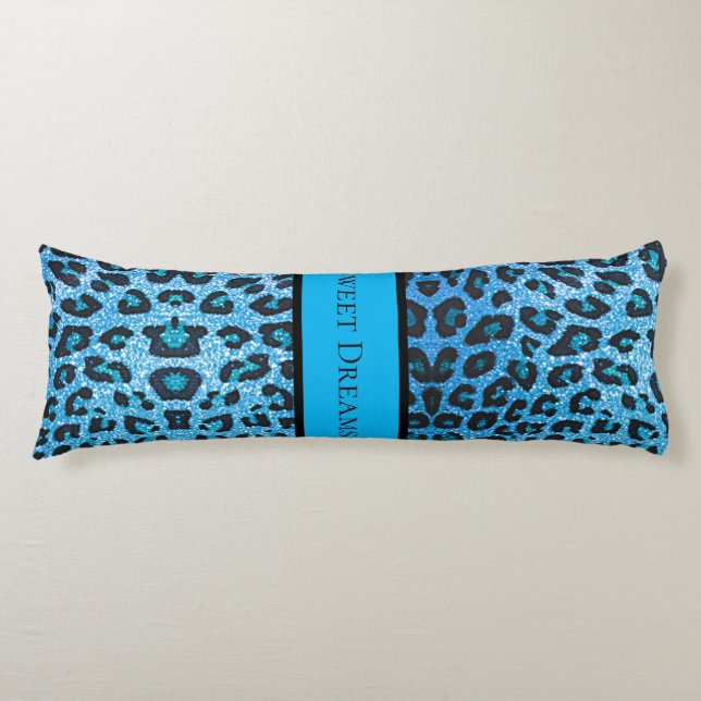 Blue Leopard Faux Sparkle Sweet Dreams Modern Chic Body Cushion (Front)