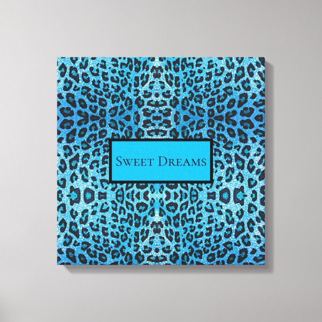 Blue Leopard Faux Sparkle Sweet Dreams Modern Chic Canvas Print (Front)