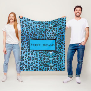 Blue Leopard Faux Sparkle Sweet Dreams Modern Chic Fleece Blanket
