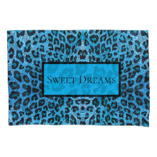 Blue Leopard Faux Sparkle Sweet Dreams Modern Chic Pillowcase