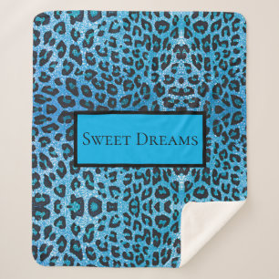 Blue Leopard Faux Sparkle Sweet Dreams Modern Chic Sherpa Blanket
