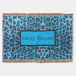 Blue Leopard Faux Sparkle Sweet Dreams Modern Chic Throw Blanket