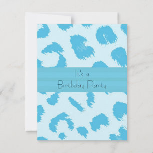 Blue Leopard Fur Pattern Birthday Party Invitation