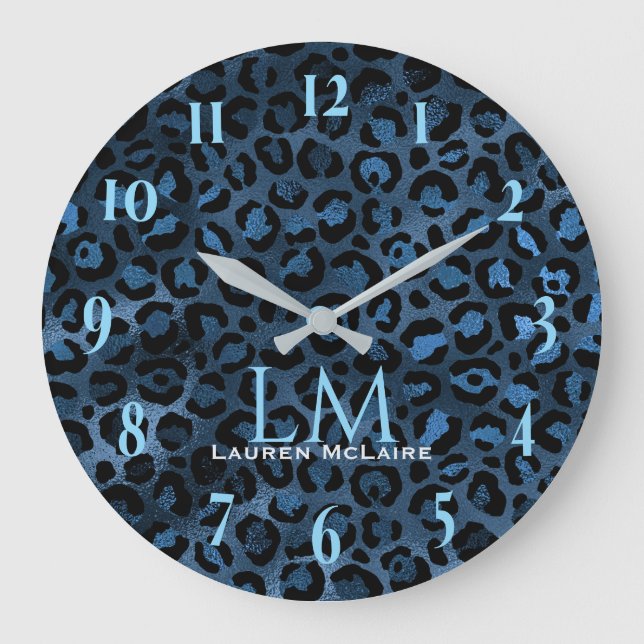 Blue Leopard Personalised Modern Wall Clock (Front)