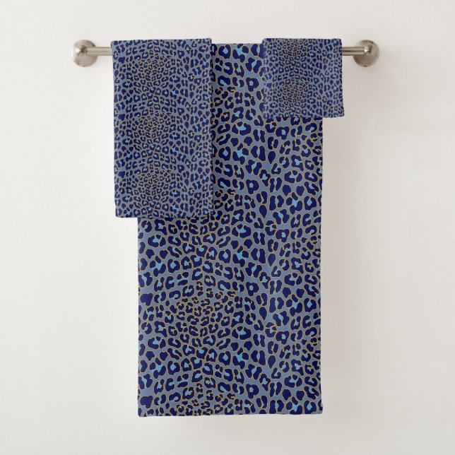 Blue leopard print  bath towel set (Insitu)