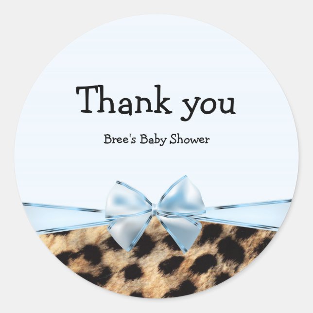 Blue & Leopard Print Bow Chic Glam Animal Print Classic Round Sticker (Front)