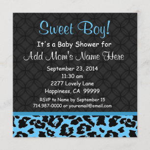 Blue Leopard  Print Boy Baby Shower B451 Invitation