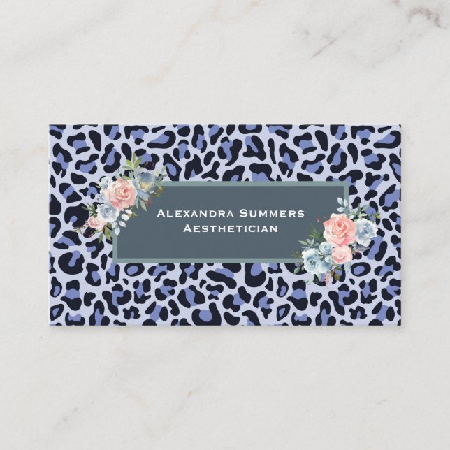 Blue Leopard Print Business Cards (Front)