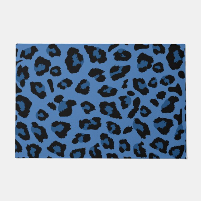 Blue Leopard Print Doormat (Front)