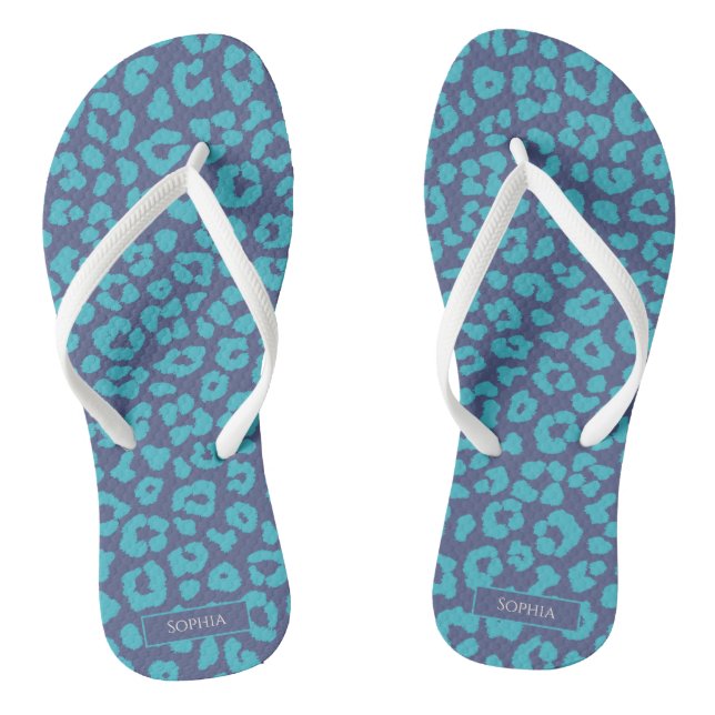 Blue Leopard Print Flip Flops (Footbed)