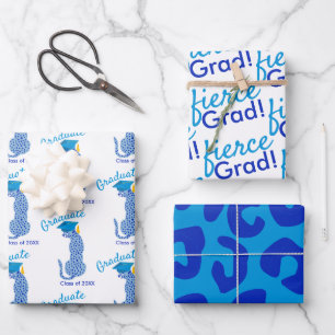 Blue Leopard Print Graduation Wrapping Paper Sheet