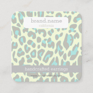Blue Leopard Print Handmade Jewellery Stud Display Square Business Card