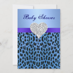 Blue Leopard Print Heart Baby Shower Invitation