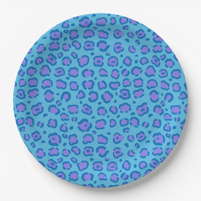 Blue Leopard Print Paper Plate (Front)
